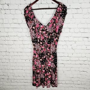 PATRICE BREAL | floral flower print ruched vneck low back cap sleeve flowy dress